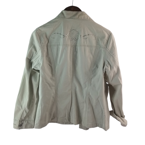 Chicos S White Crystal Studded Jeans Jacket - Picture 4 of 7